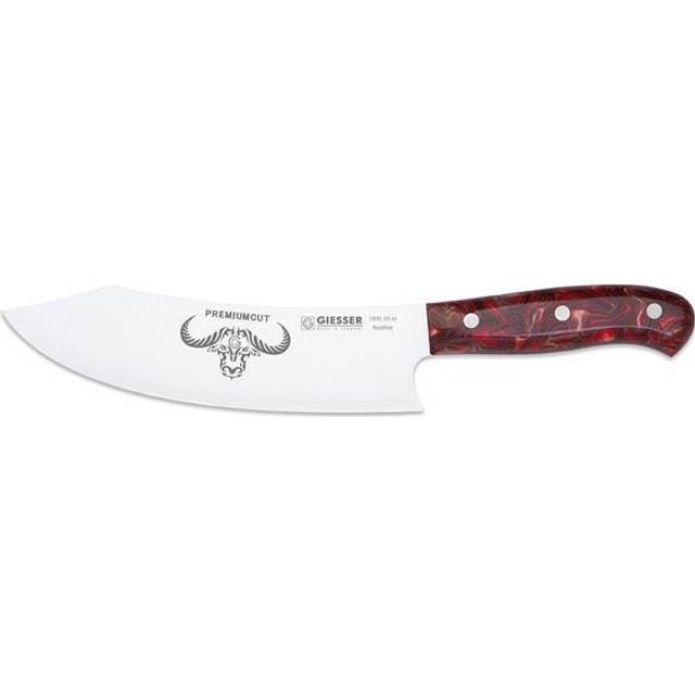 Giesser sedan 1776 – Made in Germany – kockkniv 20 cm röd diamant, PremiumCut Chefs No 1, kökskniv, akryl, röd, rostfri, tysk grillkniv vass