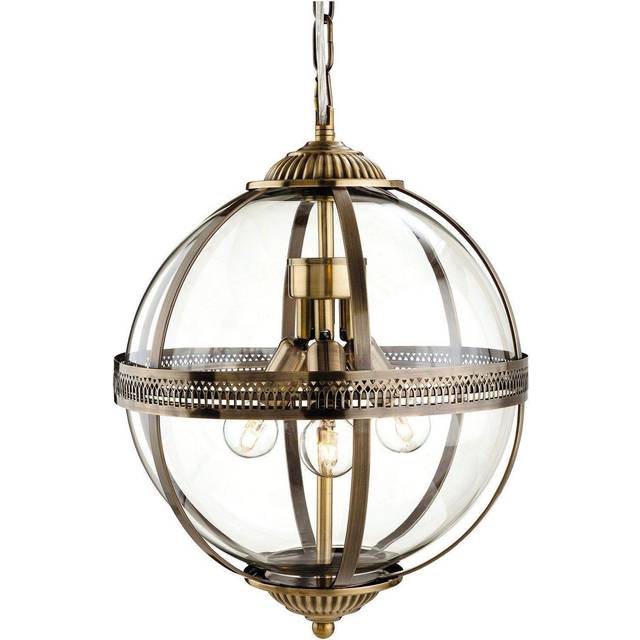 Firstlight Mayfair Victorian Style 3-Light Pendant Light in Antique Brass and Clear Glass