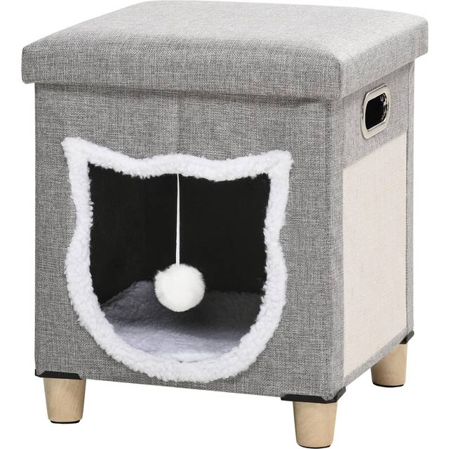 PawHut 2 in 1 Cat Bed Ottoman w/ Removable Cushion - Handles - Scratching Pad | TJ Hughes