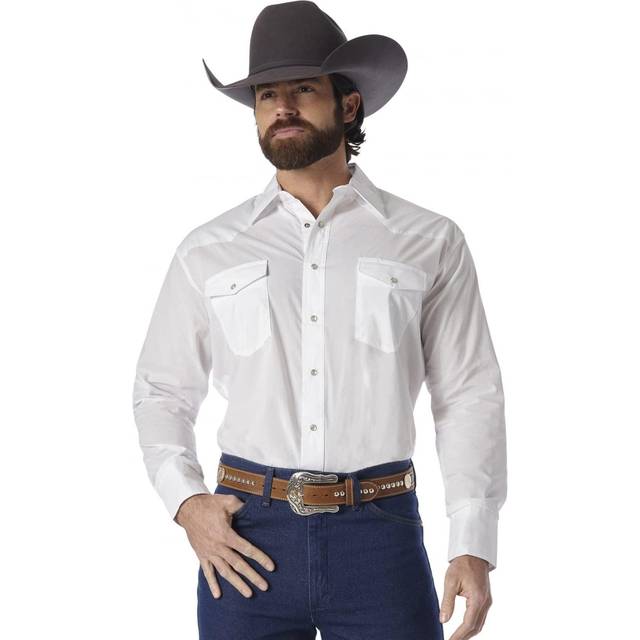 Wrangler Mens Sport Western Basic Two Pocket Long Sleeve Snap Shirt  White  Small