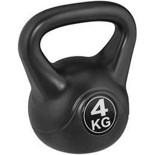 Relaxdays Kettlebell 4 kg, kettlebell plast, fitness, svänghantel, kvinnor och män, kulvikt, svart