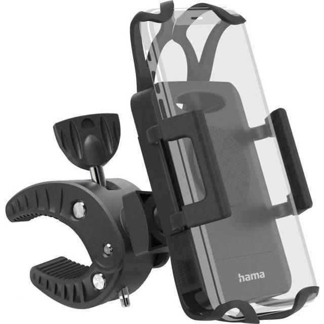 Hama Telefonhållare cykel (telefonhållare för MTB, motorcykel, skoter, kompatibel med smartphones bredd från 5 till 9 cm, svängbar 360°) svart