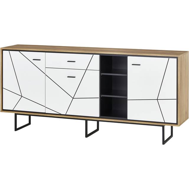 Brolo 3 Door 1 Drawer Wide Sideboard In Walnut And White