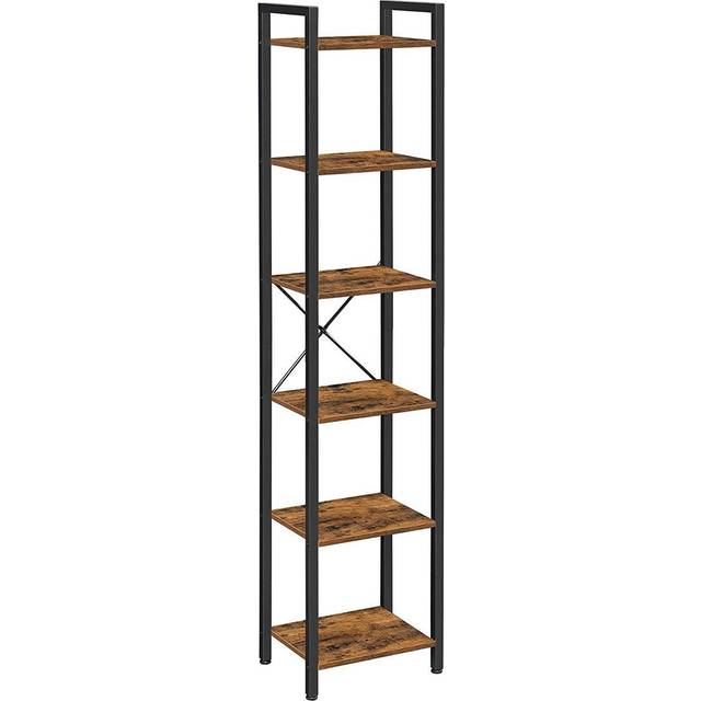 VASAGLE Bokhylla, 6-lagers bokhylla, hyllor med öppen förvaring, ståhylla för kontor, vardagsrum, sovrum, 40 x 30 x 187,5 cm, industriell, rustikbrun och svart LLS101B01