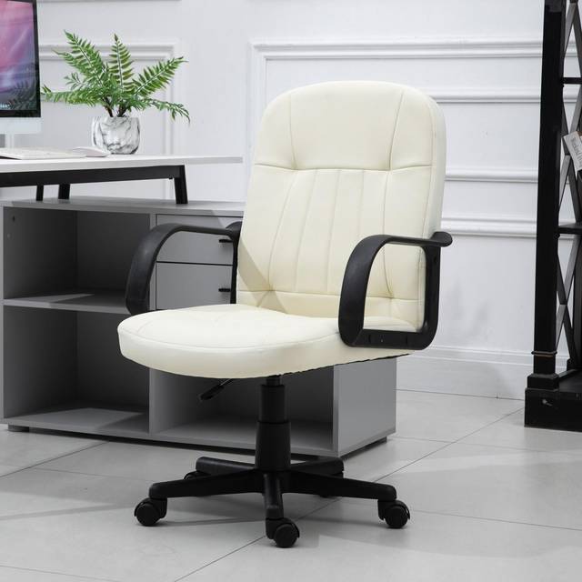 Homcom 360 Swivel Home Office Chair with Armrests, Cream