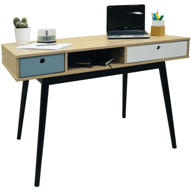 Industrial 2 drawer office computer desk dressing table oak black of8508
