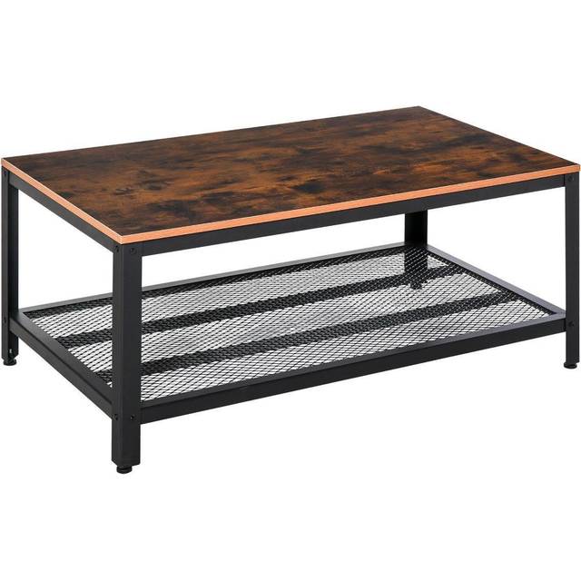 HOMCOM 2 Tier Wooden Coffee Table Wood Grain Black, Brown