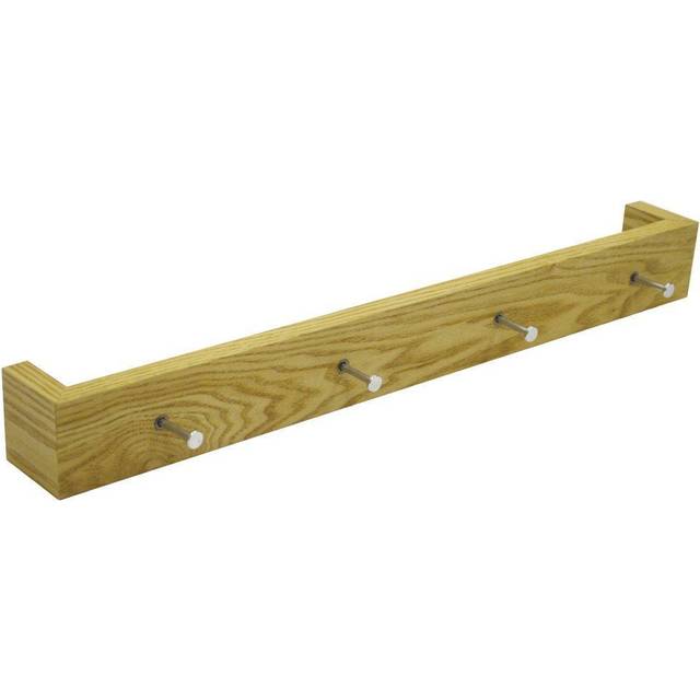 Techstyle Ellis Wood Wall Mounted 2Ft / 60Cm Floating Shelf With 4 Hooks Oak, Brown