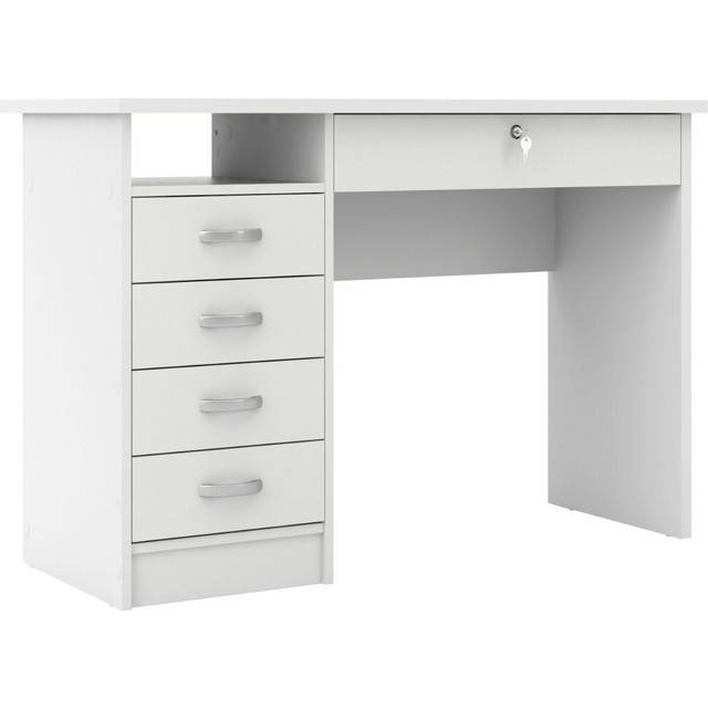 Function Plus Desk 5 Drawers In White, White