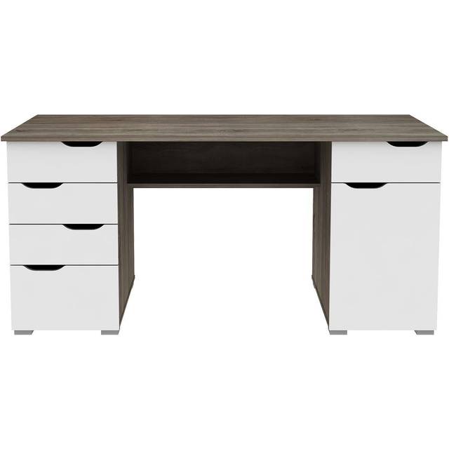 Alphason Kentucky Dark Oak Effect Desk with White Gloss Drawer Fronts, Brown