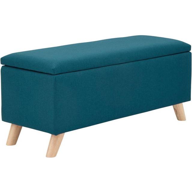 GFW Secreto Teal Blue Hopsack Fabric Ottoman Storage Bench