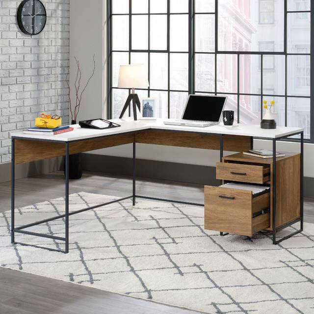 Teknik Moderna L-Shaped Executive Home Office Desk, Brown