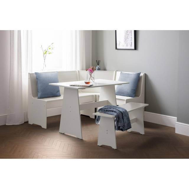 Julian Bowen Newport 109 Cm Dining Table Set + Bench And Corner Storage Bench - White