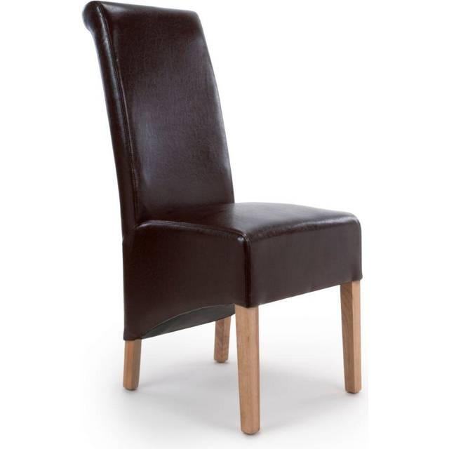 2 x Shankar Krista Roll Back Bonded Leather Brown Dining Chairs, Brown