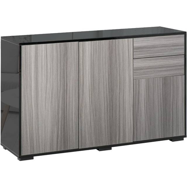 HOMCOM Side Cabinet With 2 Door Cabinet And 2 Drawer For Home Office Grey Black, Grey