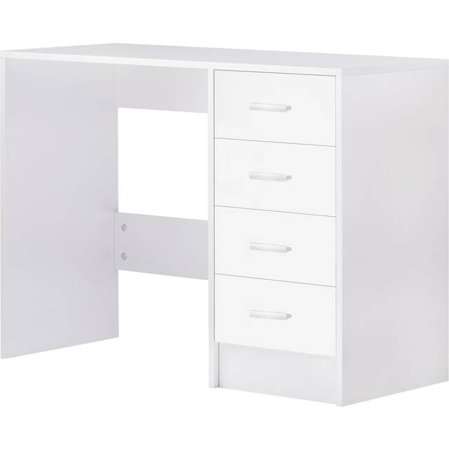 Homcom Computer Writing Desk With 4 Drawers, High Gloss Home Office Workstation, White
