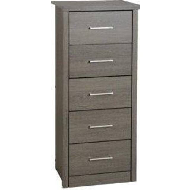 Seconique Lisbon 5 Drawer Black Wood Grain Narrow Chest of Drawers - 5 Drawers