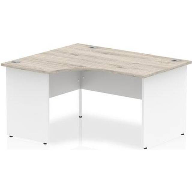 Impulse 1400mm Left Crescent Desk Grey Oak Top White Panel End Leg