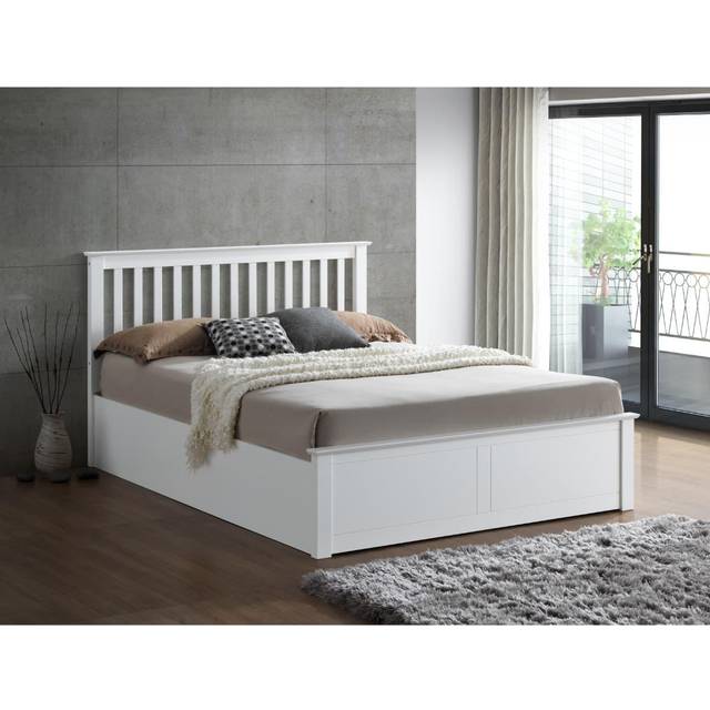 Malmo Small Double White Wooden Ottoman Bed Frame - Bedmaster