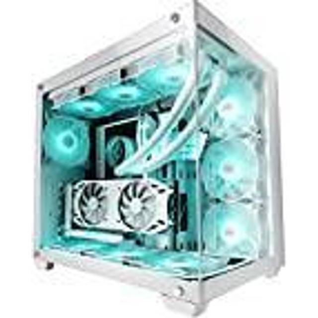 Mars Gaming MCV4 vit, anpassad XXL E-ATX Gaming Tower, ramlös fram och sidofönster härdat glas, modulär ram med dubbelkammare