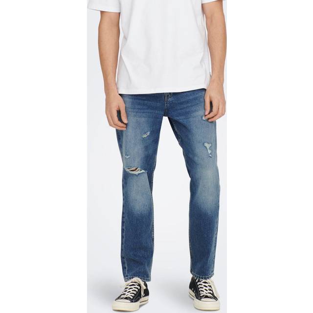 Only & Sons - Avi Crop Mid. Medium Blue Denim - Jeans - blue - W28 / L32 - 100% Cotton,Denim