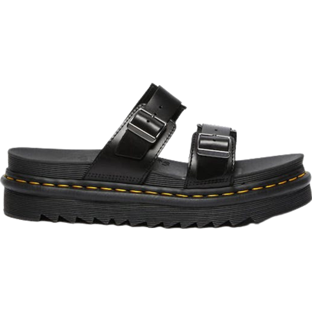 Dr. Martens Black Myles Leather Buckle Slide Sandals - Black Brando - US 12