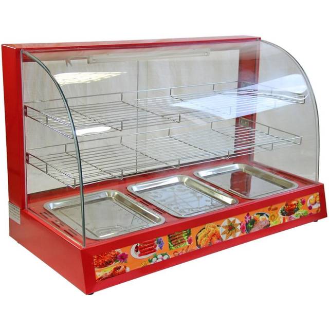 KUKoo 8369 Curved Glass 90Cm Food Warmer Cabinet - Red, Red