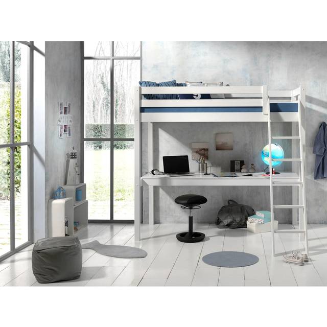 Vipack Højseng Med Skrivebord 90 x 200 cm Pino Hvid