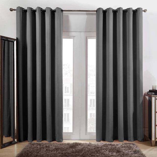 Dreamscene Pair Of Eyelet Blackout Curtains Thermal Ready Made Eyelet - Charcoal Grey 66" X 90", Grey