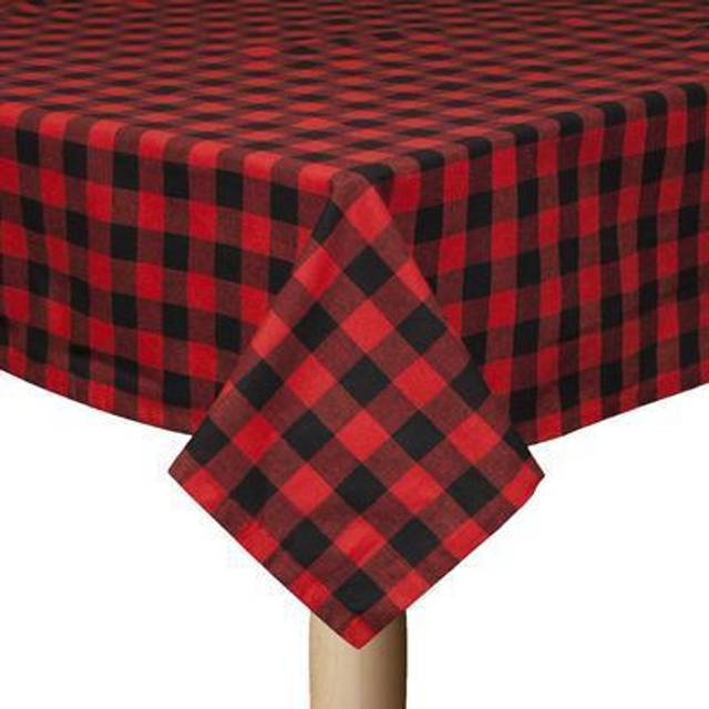 Lintex Red and Black Buffalo Holiday Cottage Check Fabric Tablecloth  100% Cotton  Christmas Rustic Buffalo Plaid Tablecloth  52 Inch x 52 Inch Square
