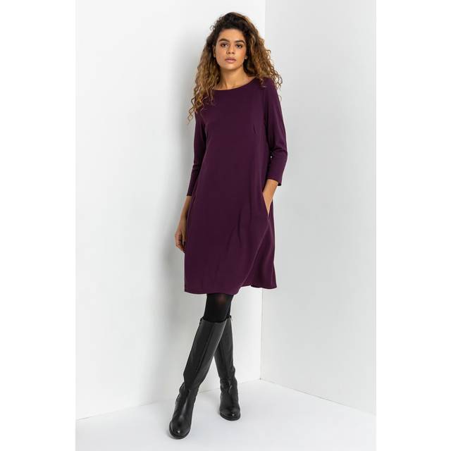 A-Line Pocket Detail Swing Dress - Purple - Size 16 - Roman