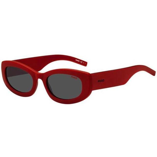 Red sunglasses with branded temples