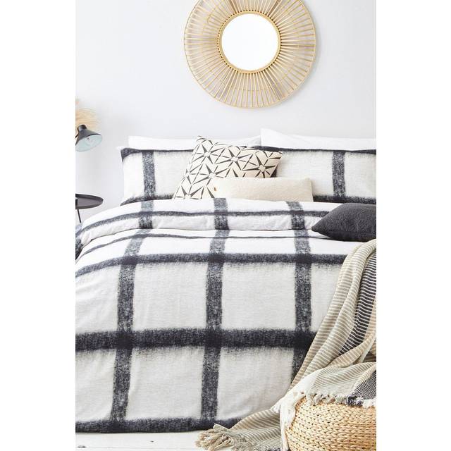 Yard Mohair Check Single Duvet Cover Bedding Set Natural Black - Beige/Black