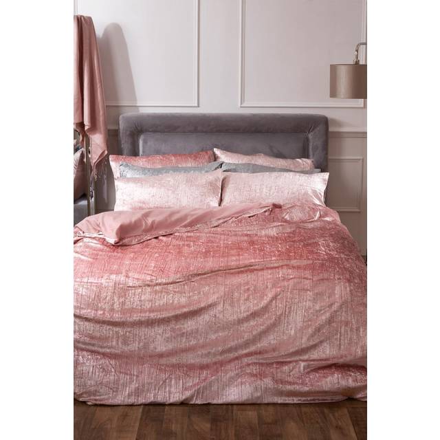 Sienna Valencia Crinkle Velvet Duvet Cover Bedding Set - Pink / Superking