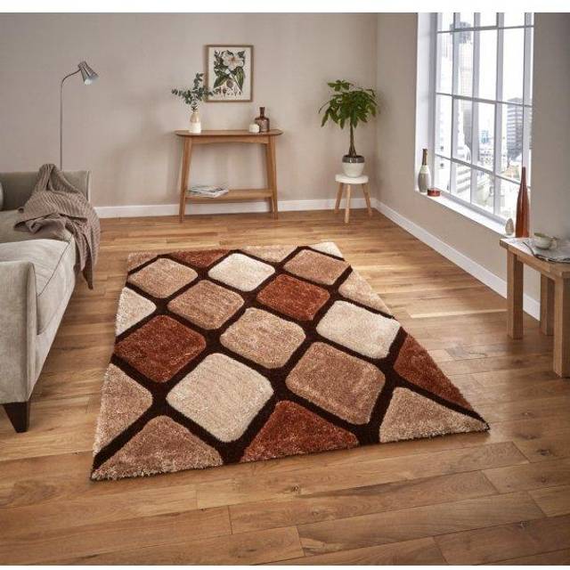 (120x170cm) Noble House Rugs NH9247 Grey Yellow Textured 3D Effect Hand Carved Geometric Mats