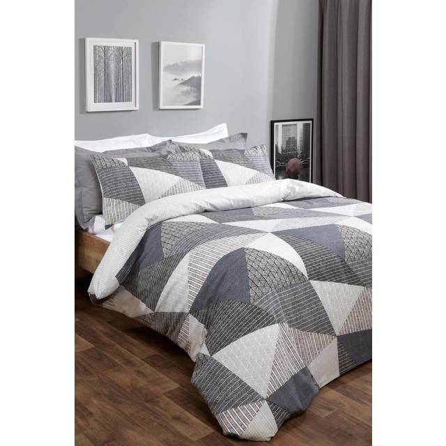 Dreamscene Textured Geometric Duvet Cover Set with Pillowcases - Grey / Single