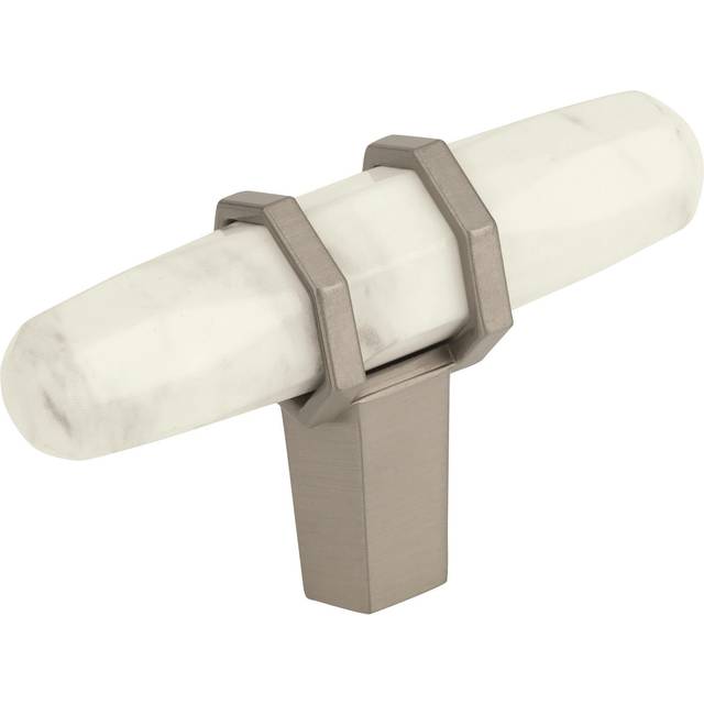 Carrione 212 in 64 mm Length Marble WhiteSatin Nickel Cabinet Knob