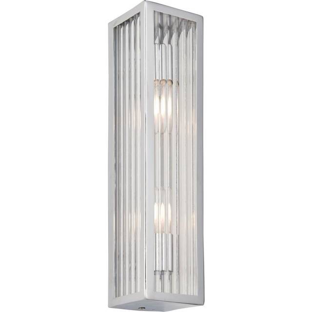 Dristen 2-Light Dimmable Silver Wall Light - Chrome Effect Plate (7.5cm H X 31.5cm W X 7.5cm D)