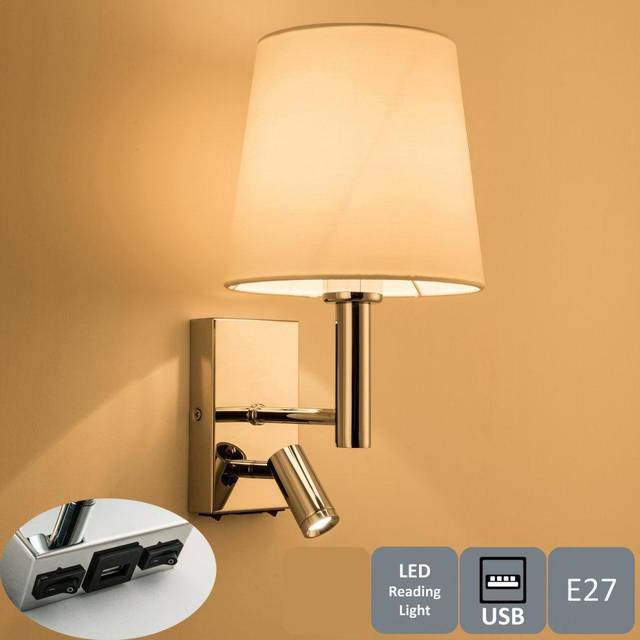 Wall Light with switches Adjustable LED Reading Light Cylinder Shade - Silver - One Size