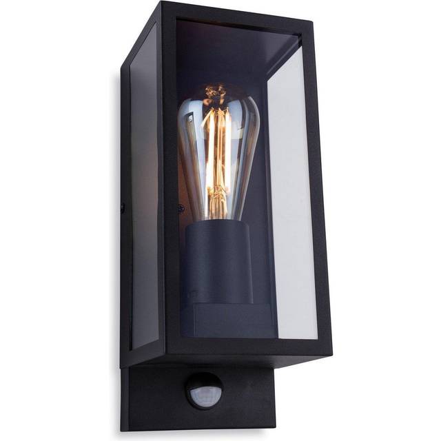 Firstlight Dallas Modern Style Lantern PIR Sensor in Black and Clear Glass