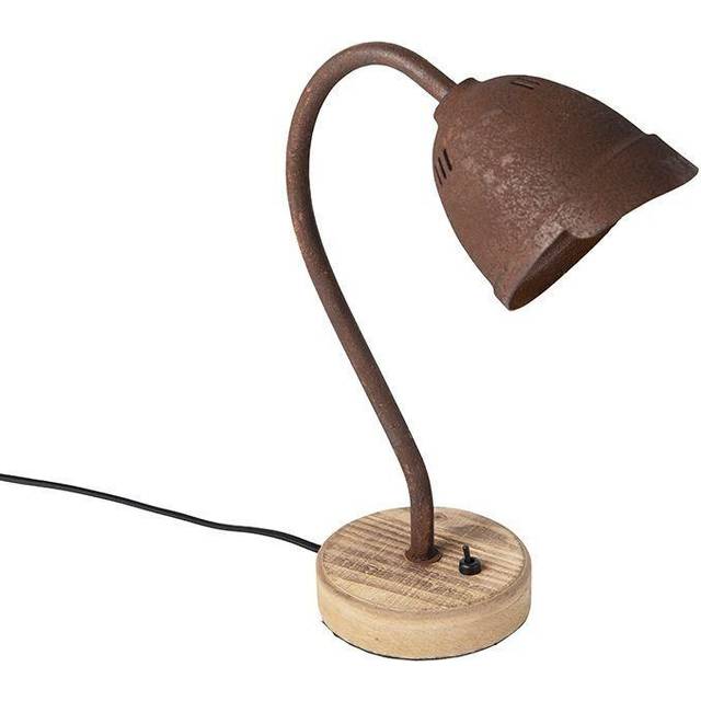 Country Table Lamp Rust Brown with Wooden Base - Rax