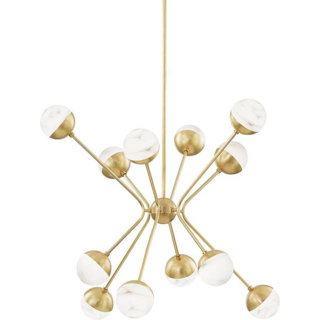 Saratoga 12 Light Chandelier Brass, Spanish Alabaster, 2700K
