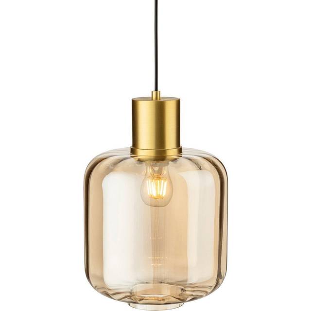 Firstlight Eton Elegant Style 26cm Pendant Light in Brushed Brass and Amber Glass