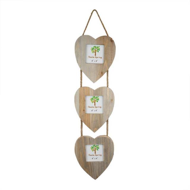 4" x 4" Wooden Hearts Hanging Triple Photo Frame