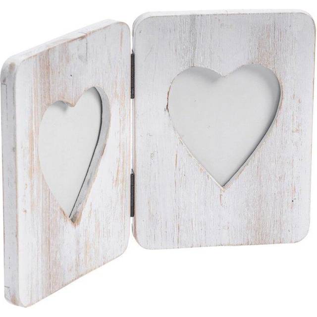 2x Rustic Hearts Folding 2 Photo Frames Driftwood Picture Display 4 X 6 White