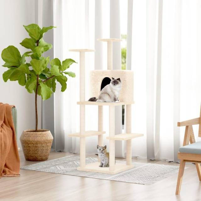 Katträd med klöspelare sisal gräddvit 144,5 cm