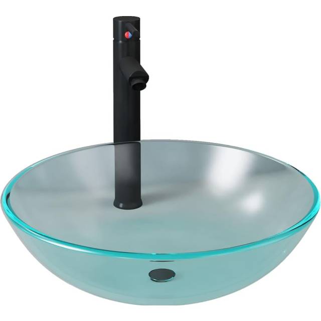 vidaXL Bathroom Sink with Tap and Push Drain Frosted Tempered Glass - Black