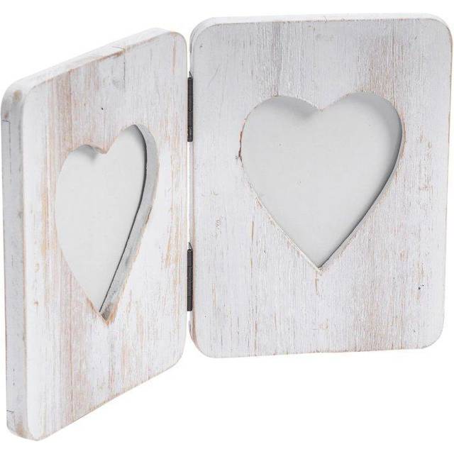 4" x 6" Wooden Hearts Standing Double Photo Frame - White