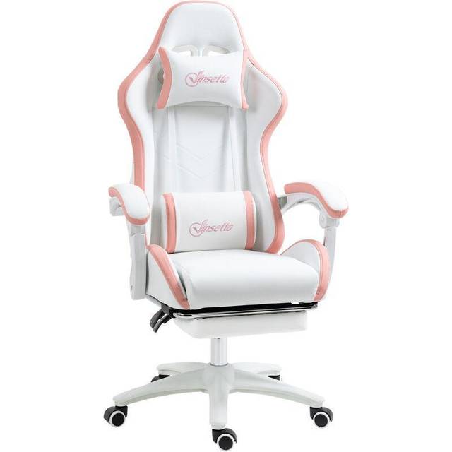 Vinsetto Racing Gaming Chair, Reclining PU Leather Computer Chair with 360 Degree Swivel Seat, Footrest, Removable Headrest White and Pink Aosom UK