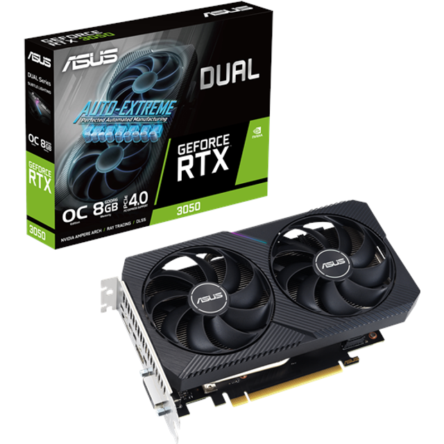 ASUS Dual GeForce RTX 3050 V2 OC Edition 8 GB GDDR6 spelgrafikkort (Nvidia RTX3050 V2, PCIe 4.0, HDMI 2.1, DisplayPort 1.4a, DUAL-RTX3050-O8G-V2)